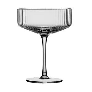 Ice Cream Goblets Cocktail Glass Vintage Stem Vertical Stripes Ribbed Cocktail Champagne Martini Cocktail Glasses