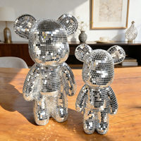 Figurine Ours Boule Disco - Mousse hautement réfléchissante + Décoration artistique en verre, Objet de collection unique pour Bureau de remise de diplôme, Fête, Salle de jeux, Décoration de conversation