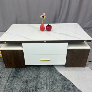 Juego de mesa de comedor, mesa auxiliar cuadrada multifuncional de madera, altura ajustable, elevador central, mesa de centro para ordenador portátil para sala de estar - Product Image 3