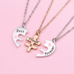 Vendita calda di buoni amici collana a tre pezzi cuore Splicing lega smalto lettera ciondolo collana di amicizia per i bambini - Product Image 4