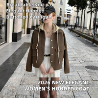 Nouvelle Arrivée Automne 2026 – Manteau Pull Élégant à Capuche et Boutons pour Femme, 100% Polyester, Haute Qualité