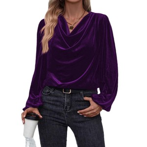 <span class=keywords><strong>Chemise</strong></span> à manches longues <span class=keywords><strong>en</strong></span> <span class=keywords><strong>velours</strong></span> pour <span class=keywords><strong>femme</strong></span> avec col bouffant - Product Image 5
