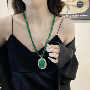 Emerald Pendant Necklace Oval Green Stone Gold Frame Bezel Setting Everyday Wear - Product Image 4
