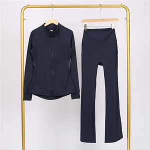 Tập Thể Dục Thiết Lập Phụ Nữ Yoga Bộ Zip up Áo Khoác Cao Eo Đàn Hồi Flared Quần Thể Thao - Product Image 3