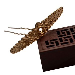Copper Hairpin 95x20mm Gold Plated Lotus Pattern Antique Style Wedding DIY Hair Accessory - Product Image 5