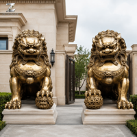 Sculpture de lion gardien en bronze, statue de Foo Dog moulée à la main avec patine antique pour la décoration de villas, portails, hôtels, jardins et temples