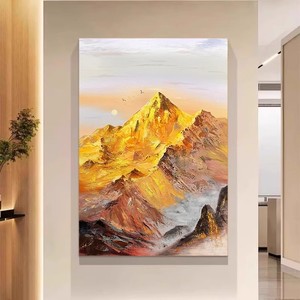 Hand Painted Oil Painting Golden Mountain Abstract Landscape 3D Effect Living Room Wall <b>Art</b> No Frame - Product Image 1