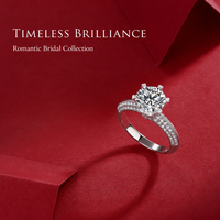 Bague de fiançailles pour femme en moissanite et argent S925, taille brillant ronde, six griffes, triple rangée, pavé de zircone cubique, avec motif couronne et panier