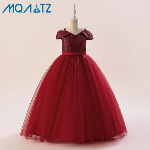 Hot bán bé choàng thiết kế hoa cô gái sequined Wedding party DRESS trẻ em dài Evening gown - Product Image 4