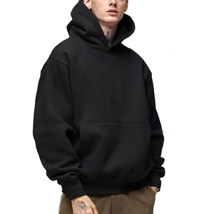Sweat-shirt à capuche oversize noir pour homme, en molleton uni, coupe décontractée, 300 g/m², en coton molletonné, pour l'automne - Product Image 1