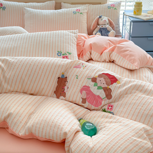 60S gestreifte gewaschene Baumwolle Stickerei Jacquard Cartoon Kinder Kinder Stickerei Vierteiliges Set Bettwäsche-Sets Rts <span class=keywords><strong>Panda</strong></span> - Product Image 5