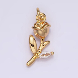 CZ8859 Mini Petit Plaqué Or 18k Zircon Cubique Micro Cz Pave Guitariste Guitare Rose Fleur Avec <span class=keywords><strong>Marquise</strong></span> Cz Feuille Charme Pendentif - Product Image 4