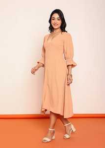 Vestido midi con mangas detalladas, vestido informal para mujer con tela ligera, silueta favorecedora y ajuste cómodo. - Product Image 2