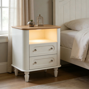 Mesa de Noche Moderna de Madera Blanca Personalizada con Luz LED, 2 Cajones y Estante Abierto, Mesa Auxiliar para Dormitorio con Almacenamiento - Product Image 1