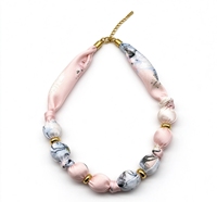 Collier bohème fait main en fil de soie perlé, tissu imprimé noué, bijoux ethniques géométriques pour femmes