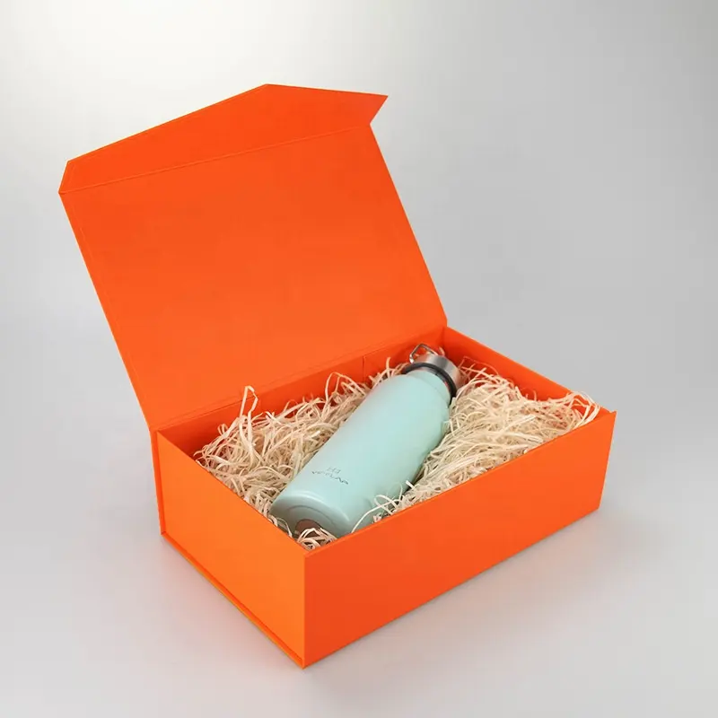 Готовые к отправке пользовательские логотипы Роскошные экологически чистые папки напечатанные цветные CMYK Магнитная откидная крышка оранжевая бумажная коробка упаковка подарочная коробка