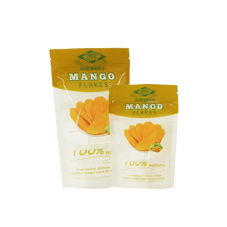 Custom printed mango banana chips snack dried fruit packaging bags stand up zipper mylar bag