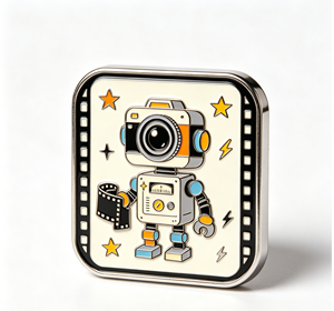Robot Camera Enamel <b>Pin</b> Metal Craft <b>Badge</b> Rectangle Shape Art Collectible Mascot Design Electroplated Zinc Alloy - Product Image 2