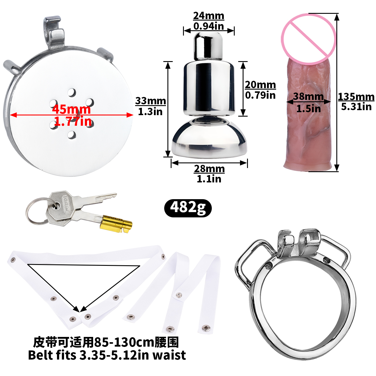 anneau incurvé + pénis taille M + ceinture blanche