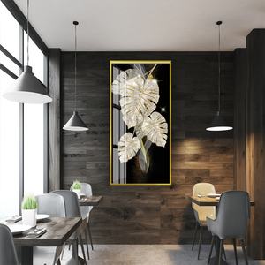 Peinture sur toile en porcelaine cristalline scintillante avec fleurs en cristal et éclairage LED à suspendre dans le salon - Product Image 2