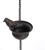 Chaîne de pluie décorative Oniya 12 pieds en bronze foncé avec oiseaux sur coupelle pour gouttières, avec support intégré, ornement de jardin, fournisseur de chaînes de pluie