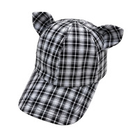 Casquette de baseball unisexe à oreilles de chat 3D, motif écossais, style hip-hop et street dance, visière incurvée, snapback pour hommes et femmes, vente en gros d'usine