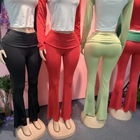 Ensemble décontracté 2 pièces femme 2026 : Haut court à col rond et manches longues + Pantalon taille haute contrastant, tenue de fête de Noël tendance (avec bandeau)