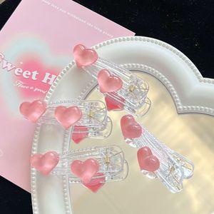 <strong>Adorable</strong> Pink Heart Transparent Plastic <strong>Hair</strong> Pins Elegant Teenage Duckbill Clip for Girls Practical Student Headwear - Product Image 1