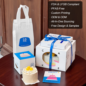 Boîte à gâteau personnalisée OEM ODM avec logo, fenêtre et ruban, sac de livraison isotherme, kit de vaisselle, boîte à gâteau d'anniversaire 4, 6, 8 pouces - Product Image 1