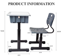 Ensemble de bureau et chaise d'école réglables avec siège ventilé, table d'étude grise avec boîte de rangement, mobilier de classe durable pour étudiants