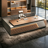 Bureau de direction de luxe en forme de L, grand format, finition grain de bois, avec rangements intégrés, pour PDG et managers, montage facile, mobilier de bureau à domicile