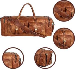 Leather Duffel Weekender Bags Inner Canvas Bag Overnight Travel <b>Carry</b> <b>on</b> Tote Bag Satchel with Adjustable <b>Luggage</b> Strap Sleeve - Product Image 2