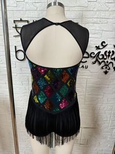 Leotardo con espalda descubierta y flecos de lentejuelas de diamante coloridos para mujer/niña, estampado, para danza escénica, danza del vientre, salsa, <span class=keywords><strong>tango</strong></span>, danza latina - Product Image 6