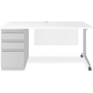 Escritorio con pedestal lateral izquierdo de la serie Alera Modern Teacher, 60 x 24 x 28.75 pulgadas, blanco/plateado, para ordenador, con caja/caja archivadora - Product Image 1