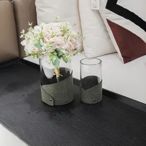 Bedroom brand new decor leather shoe wrap textured gold single flower glass vase with marble