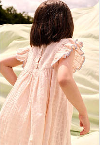 Vestido de Niña con Bordado Fruncido Rosa Dulce, Manga con Volantes, Algodón y Lino, Estilo Princesa, Ropa Infantil OEM ODM - Product Image 4