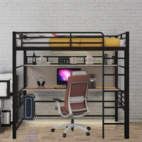 Cadre de lit mezzanine en métal moderne avec bureau Lit double et rangement en bois massif Vente en gros d'usine de meubles noirs d'origine