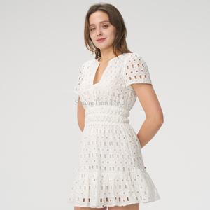 Robes pour femmes en vente chaude, robes décontractées d'été, tissu en coton maillé, robe élégante personnalisée à la mode, mini robe pour femmes - Product Image 4