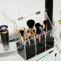 Yageli - Porte-pinceaux cosmétiques en acrylique transparent - Boîte organisatrice de maquillage avec couvercle - Épaisseur 3-5 mm - Installation facile - Logo personnalisé