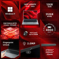 Customizable Configurations J4125 4 Cores Office 15.6 Inch Laptop Hardware Software Gemini Lake Intel J4125 12gb Win11 Laptop