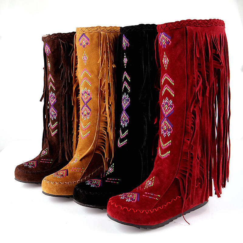 Children Tassel Boots Embroidered Frosted High Boots European Girls Cowboy  Boots