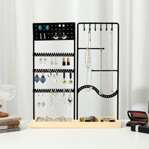 Detachable Iron Wood Jewelry Display Rack Hanging Feature <b>Storage</b> <b>Tray</b> for Earrings Necklaces Accessories Modern Design - Product Image 3