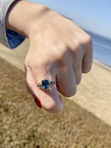 SGARIT custom Oval Cut blue LAB sapphire Gemstone <b>Cocktail</b> diamond <b>Ring</b> 14K Rose <b>Gold</b> With Pave Halo For Women Luxury Style - Product Image 4