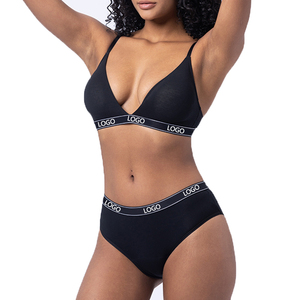 Kunden spezifisches Logo Triangle Cup Unterwäsche Elastizität Sport Push up Haut freundliches BH-<span class=keywords><strong>Set</strong></span> Nahtlos Kein Stahlring Dessous Sexy BH