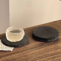 Vente flash : Sous-verre en ardoise gravée noir profond, plateau à dessert, sous-verre carré ou rond en ardoise