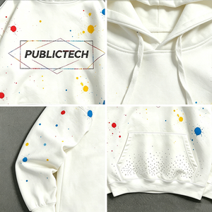Customization Street wear Heat Transfer Printing Hoodie OEM White Fashion Rhinestone Graphics Men's Hoodie with Paint Splatter - Product Image 2