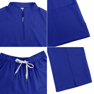Women Hospital Uniform Set Blue Short Sleeve Zip <b>Top</b> And Pant Moisture Wicking Workwear For Medical Use - Product Image 2