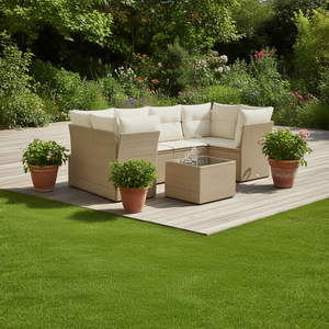 Ensemble de canapés de jardin beige en rotin, mobilier d'extérieur 6 places, design contemporain - Product Image 2