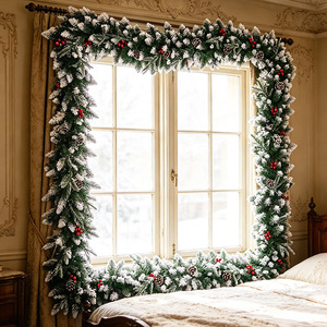 Adornos Navideños de Estilo Mediterráneo Moderno y Minimalista, Coronas de Hojas Verdes, Decoraciones Navideñas de PVC - Product Image 3