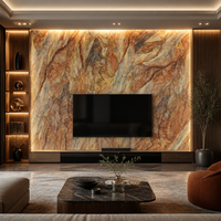 Dalles en pierre frittée à motif Phénix artistique - Carreaux muraux de luxe aspect marbre or orange, imperméables et résistants aux rayures